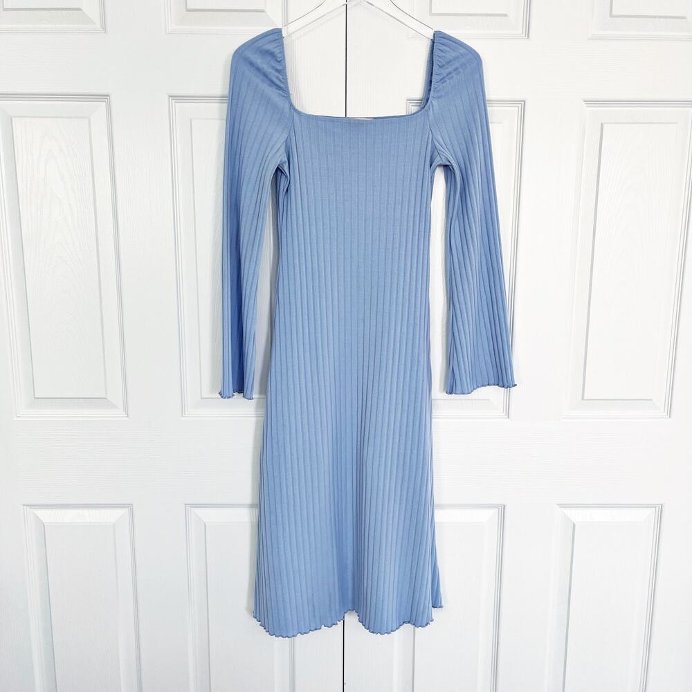 Lisa Says Gah Roya Blue Ribbed Midi Square Neck Romatic Fairycore Whimsical - Picture 2 of 12